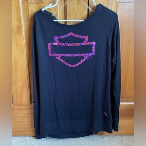 Harley Davidson Pink Bling Long Sleeve Oversized Black Tee